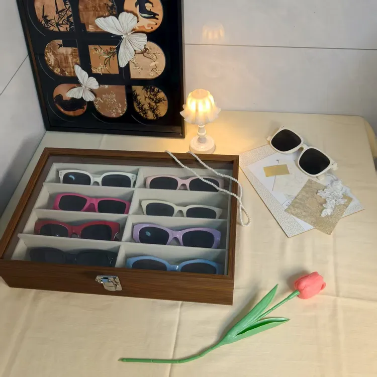 眼镜收纳盒多格墨镜太阳镜存放盒家用高级大容量展示架置物架防压