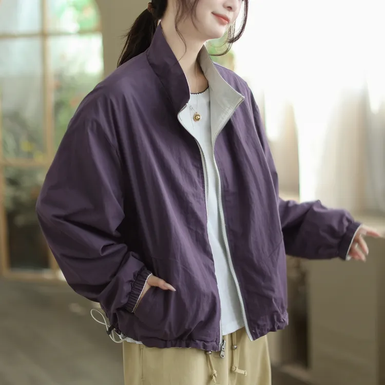 双面穿夹克外套女士2025春秋新款简约韩系下摆抽绳百搭宽松上衣潮