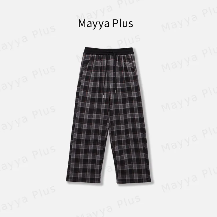 【小彩格】Mayya Plus麦芽定制流光风格子休闲百搭阔腿裤子32546298
