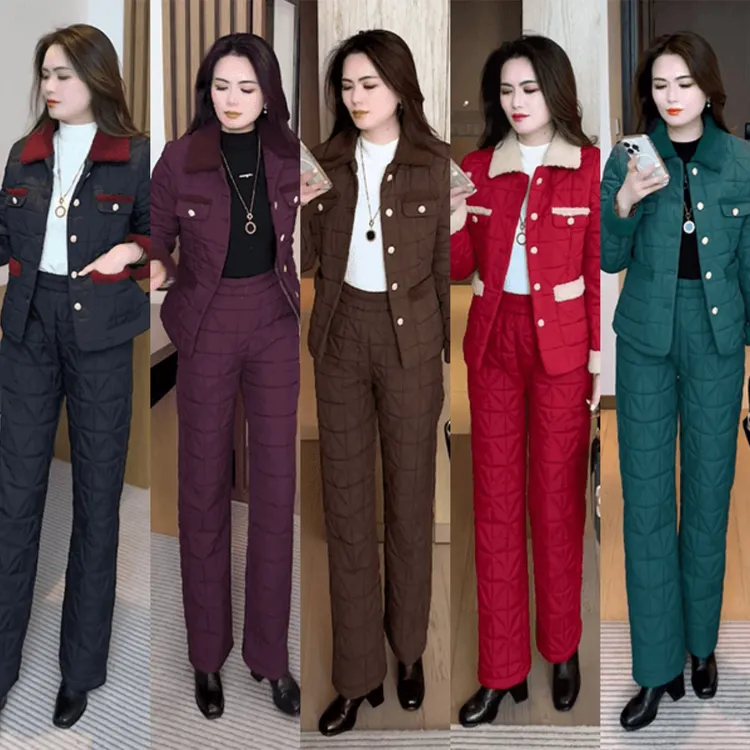 2025冬季新款加厚加绒气质显瘦时尚减龄小香风棉服套装外穿5543