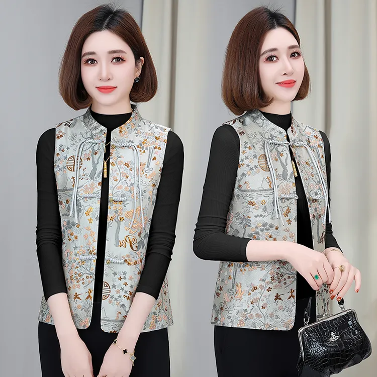 新中式马甲民族风薄款春秋款女士外穿马夹复古上衣文艺唐装外搭