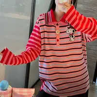 5618#深圳BOHAN秀秀家2025秋冬新款粉红条纹毛衣