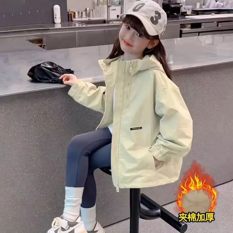 【现货】女童外套冲锋衣春秋装2025新款儿童秋冬季加棉加厚连帽外套