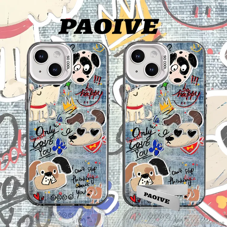 牛仔小狗适用苹果华为vivoiPhone小米三星防摔彩银手机壳