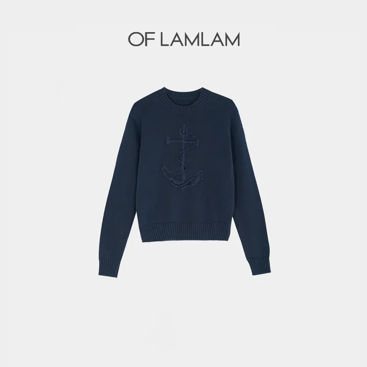 “航海日志”三绣织法纯棉圆领提花针织毛衣 OFLAMLAM L25810T