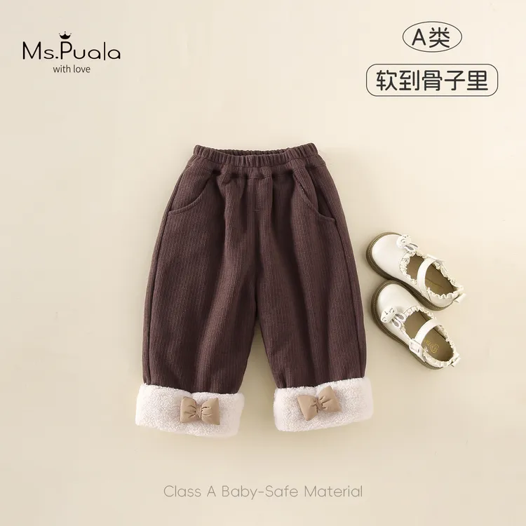 【MsPuala太妃糖】婴幼儿女童加绒裤子冬款休闲加棉长裤蝴蝶结裤脚