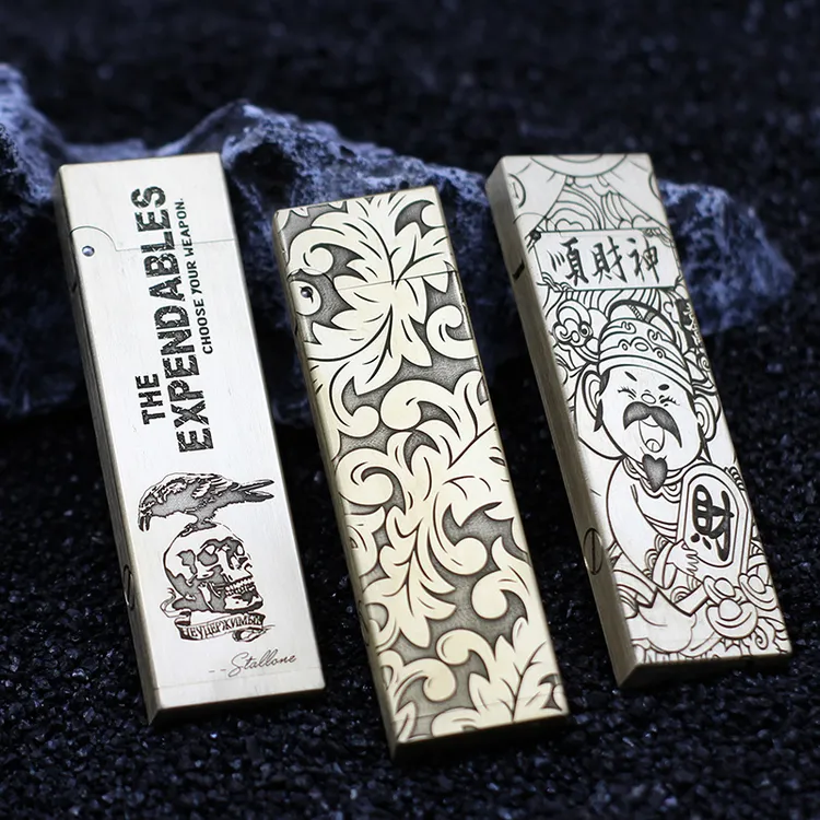 黄铜一体雕刻小细金条敢死队男士个性砂轮打火机超薄系列