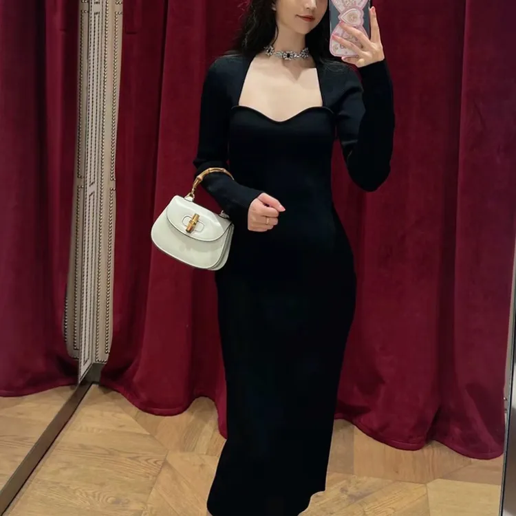 未使用 GUCCI/古驰 黑色针织连衣裙/M/L码