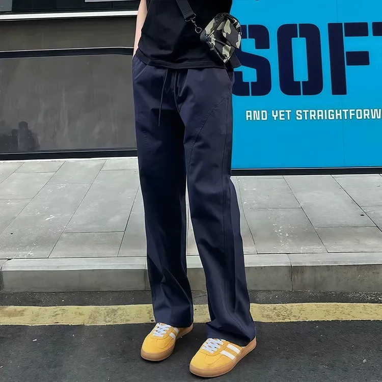 美式斜切运动休闲裤黑色软壳冲锋裤男款春夏三防水速干工装裤子