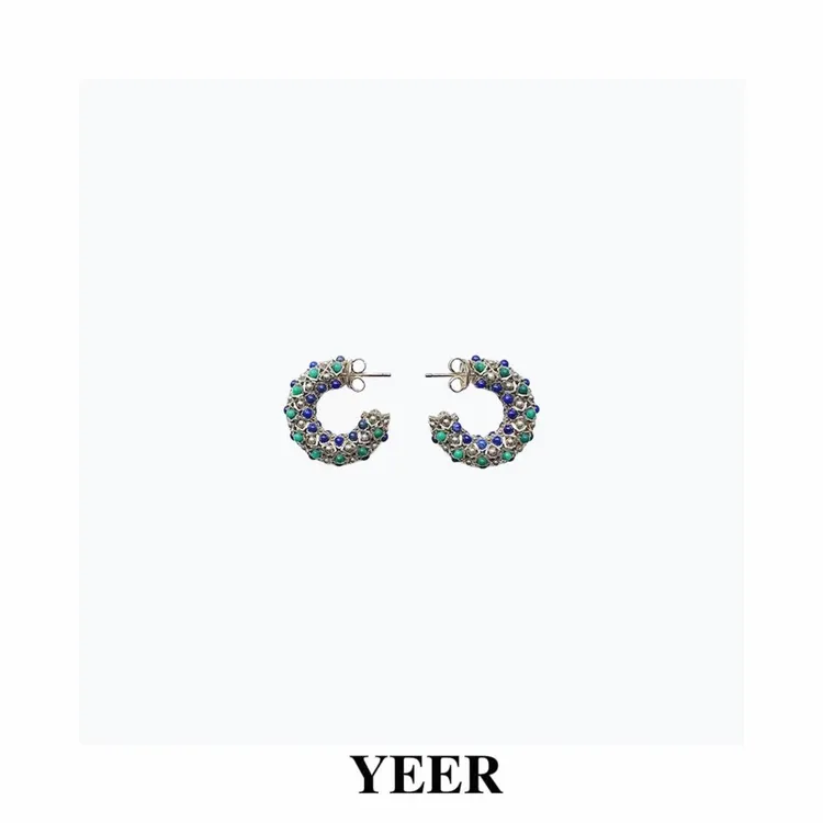 铜合金耳饰 YEER 小众时尚精致高级感重工满镶晶饰圈型耳环 