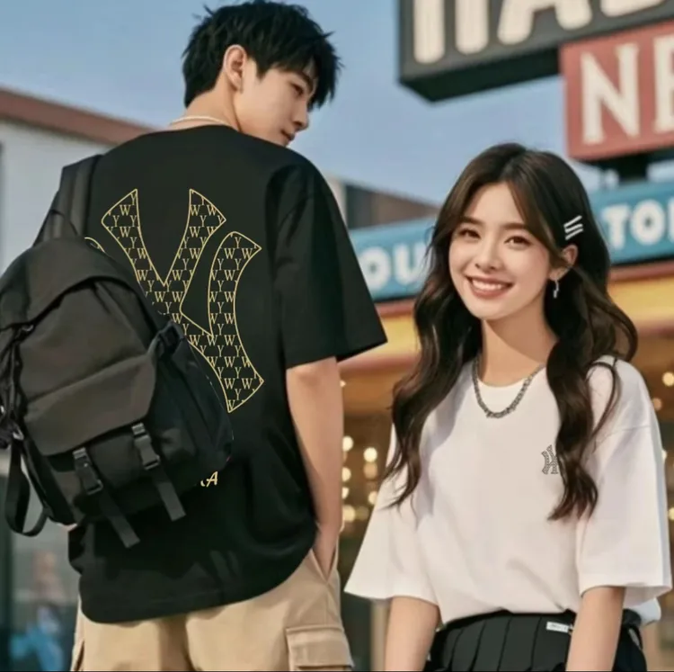 官方正品 圆领短袖T恤男装休闲百搭纯棉女运动2025夏情侣半袖潮T