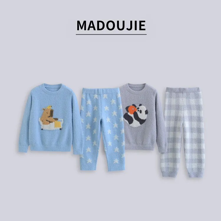 麻豆街【半边绒家居服】25新款中大童洋气宽松中大童长袖套装HM008