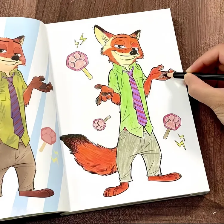 新款3-6岁儿童疯狂动物城主题涂色画画本宝宝涂鸦画册线稿描摹本