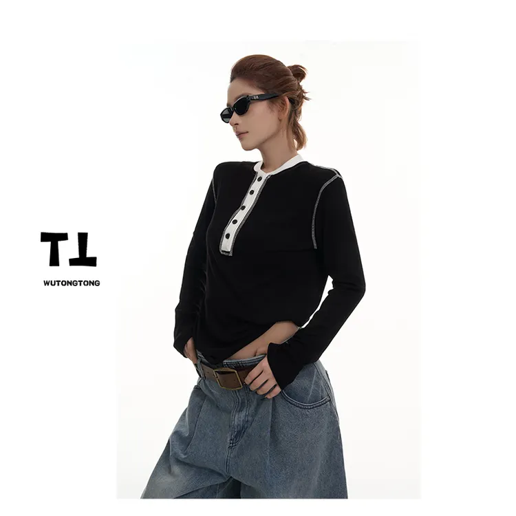 现货【月夜蔷薇】秋冬季磨毛长袖T恤打底衫女百搭打底衫上衣62699