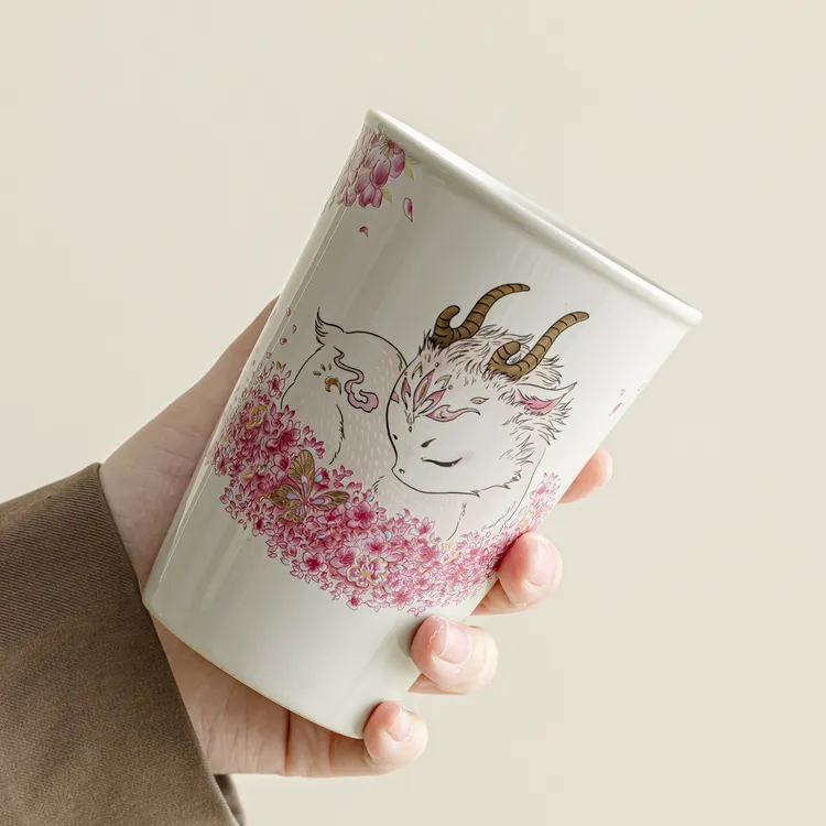 逍窑子 一鹿生花草木灰可乐杯陶瓷大容量马克杯中式女士专用水杯
