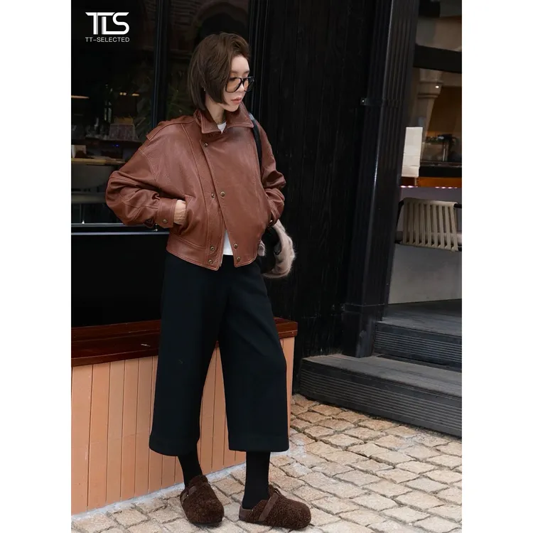 TT【YS皮衣】进口油蜡小羊皮限量独家古着纹理加棉皮衣外套PY5050