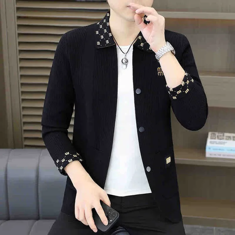 阿飞男装男士秋季新款时尚潮流百搭帅气高品质针织长袖开衫外套男