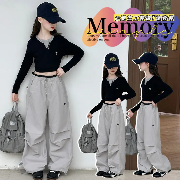 女童秋款儿童套装洋气童装韩版休闲工装裤潮流春秋工装裤上衣运动