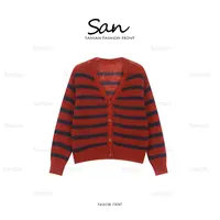 【SANSAN】复古条纹百搭拼色宽松气质减龄长袖外套DY-60123