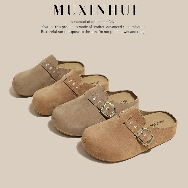 【品牌】秋勃肯鞋半拖内增高厚底2025新一脚蹬包头博肯拖鞋802