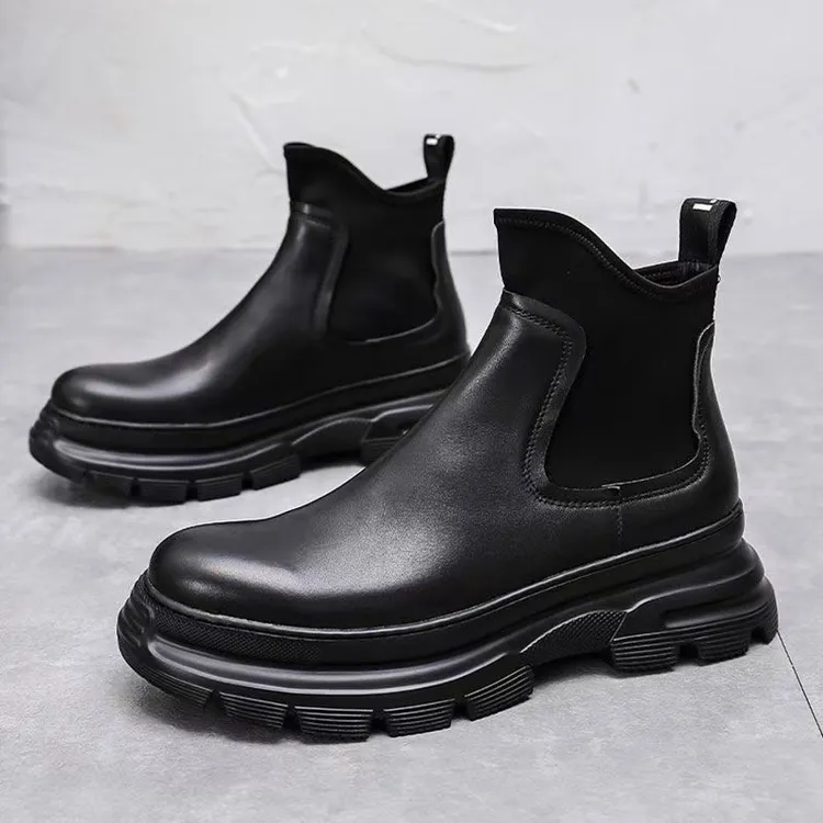 周麻子真皮手工鞋切尔西靴高帮马丁靴真皮男士短靴烟筒靴秋冬潮流