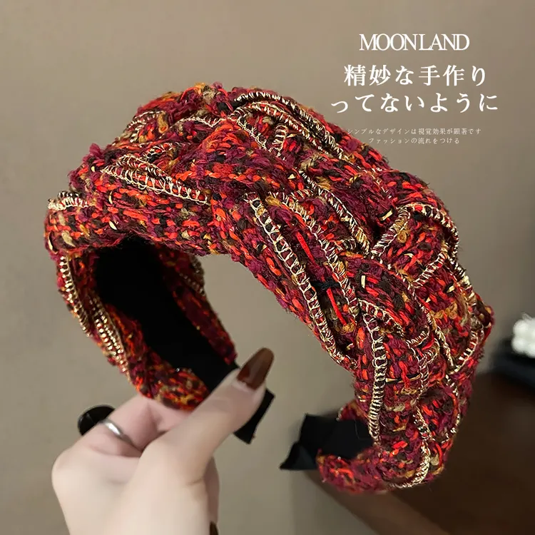 高级感编织发卡复古金边高颅顶发箍秋冬毛呢发捆洗脸头箍发窟头饰