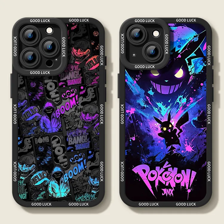 暗黑耿鬼皮卡丘适用iPhone16promax手机壳苹果15/14磨砂13/12软套