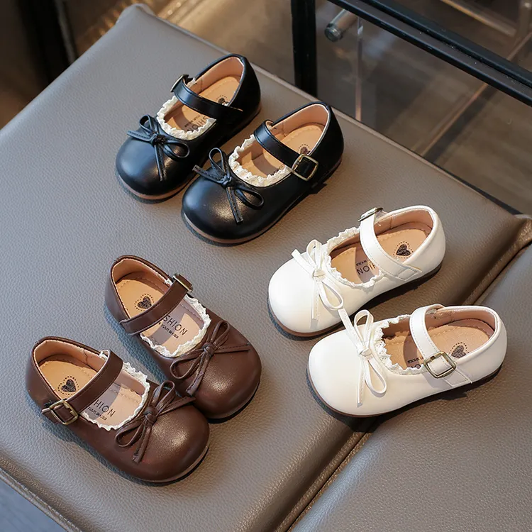 女宝宝森系甜美单鞋2025春秋新款女童蝴蝶结演出鞋儿童花边小皮鞋