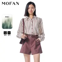 【尚雅专属】MOFAN摩凡夏新款酒红条纹衬衫MBC562314