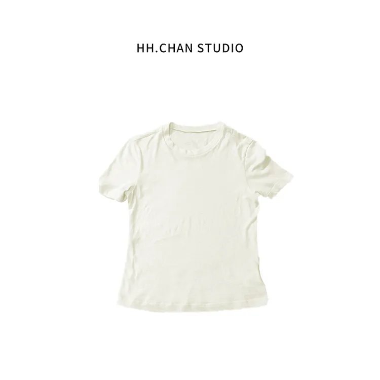 HH.CHAN“舒妞“100%棉baby触感奶白色奶粉色圆领短袖HH51D35554