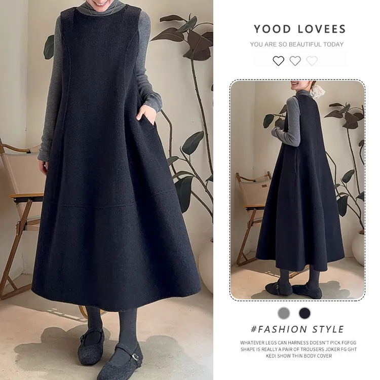 巨好看的春秋一整套韩系高领长袖打底衫配马甲背心连衣裙两件套装