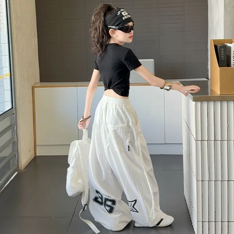 女童爵士舞服装2025儿童速干系带裙裤街舞潮服炸街网红女孩走秀服