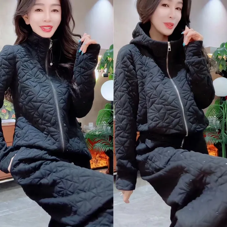 街头风保暖套装时尚套装连帽休闲风棉服网红时尚