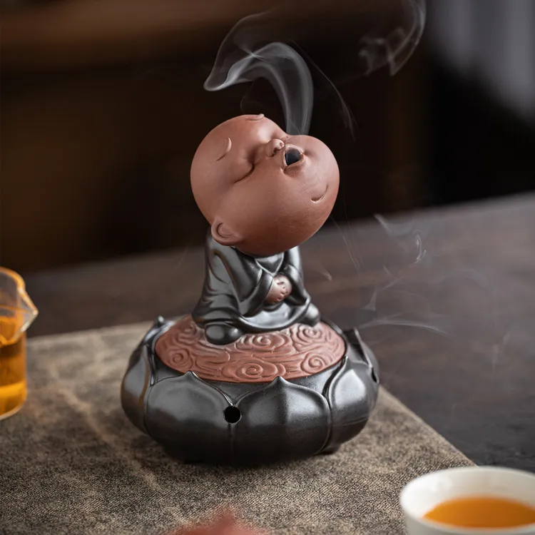 陶瓷可爱小和尚盘香炉禅意家用室内檀香沉香趣味小沙弥熏香炉摆件