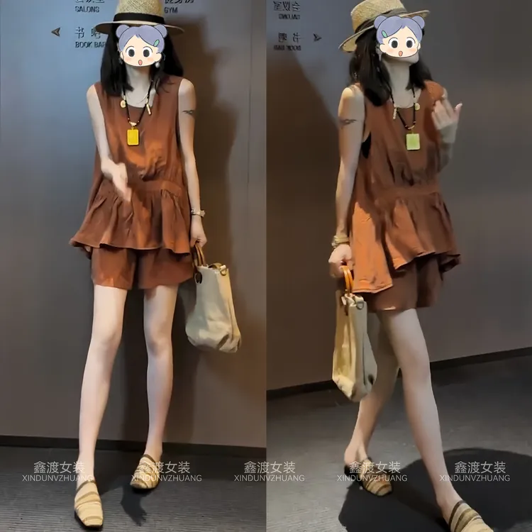 2025夏季新款时尚显瘦气质女士网红洋气两件套百搭款D21152