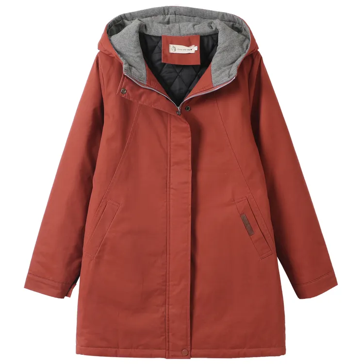 棉服女中长款冬季保暖连帽休闲秋冬加厚简约防风运动时尚户外潮流