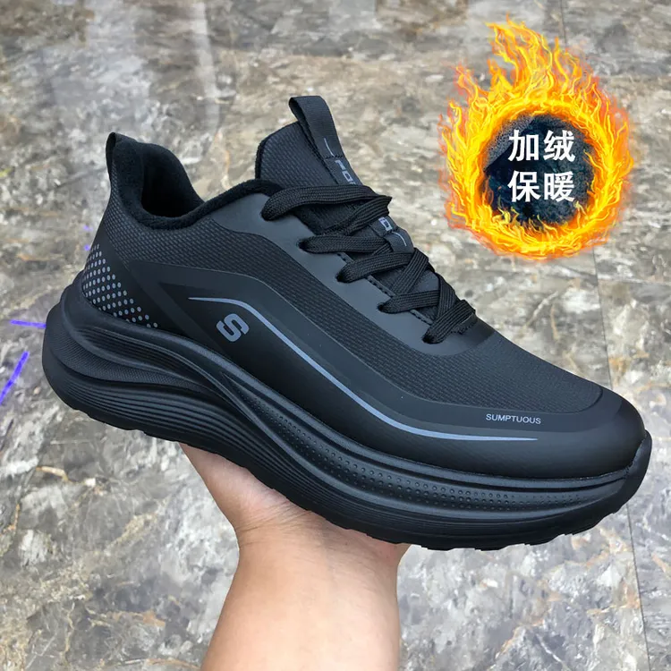 男鞋2025冬季加绒保暖棉鞋软底百搭潮鞋男士黑色运动休闲鞋二棉鞋