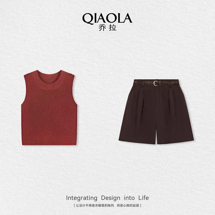 QIAOLA/乔拉【伯爵酒心】夏新款无袖圆领背心梭织短裤时尚套装预售