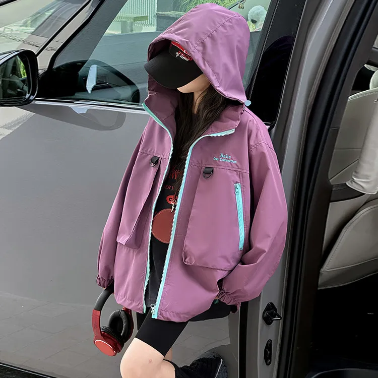 新款春秋防水防风女童韩版风衣休闲夹克百搭连帽户外秋季外套