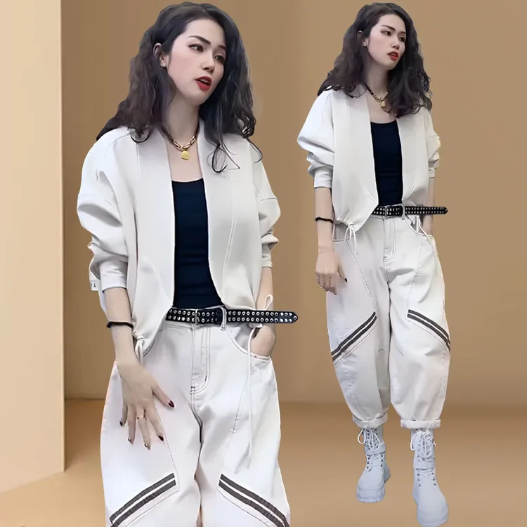 2026欧货春秋新款个性时尚外套宽松显瘦百搭哈伦裤高档潮流一整套