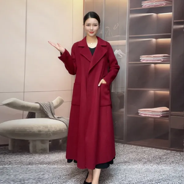 [100%纯羊毛大衣]秋冬初剪羊毛双面大衣时尚显瘦过膝长款外套366