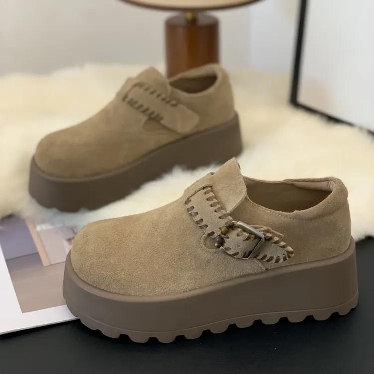 松糕底复古磨砂绒面勃肯鞋女2025年秋季新款厚底一脚蹬简约一字扣