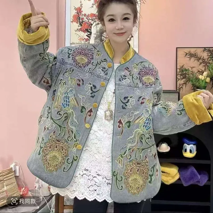 2025年重工万针刺绣国风撞色袖口设计加棉外套