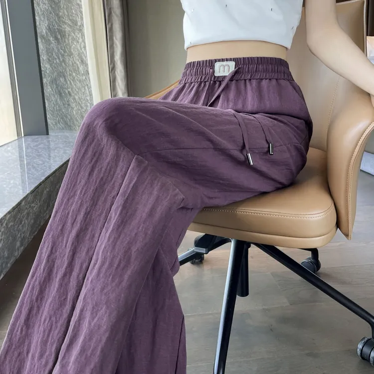 天丝亚麻阔腿裤女夏季薄款2025新款慵懒风棉麻休闲窄版冰丝直筒裤