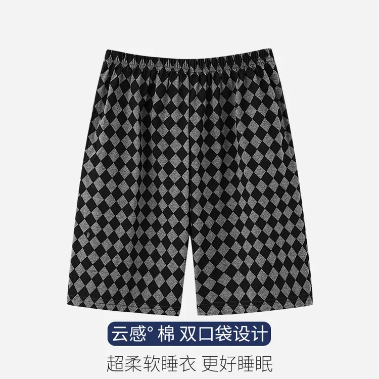 浪莎男士棉质睡裤夏季简约家居宽松睡衣裤夏天薄款五分裤短裤大码