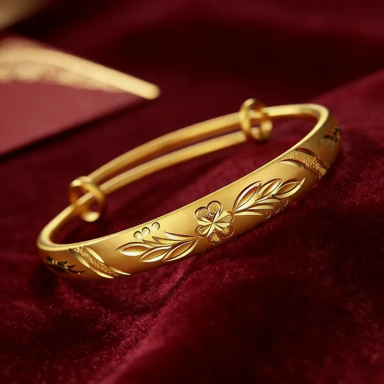 铜合金手镯 牡丹花开复古宫廷可调节民族风百搭金色手镯商品图
