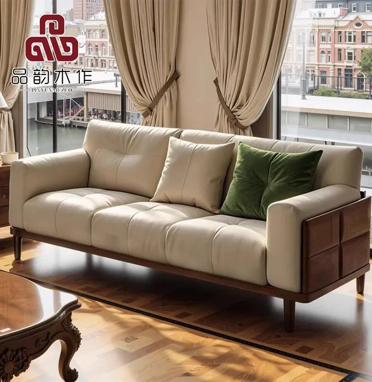 新中式实木沙发2025新款客厅直排小户型沙发黑胡桃木宋氏美学家具