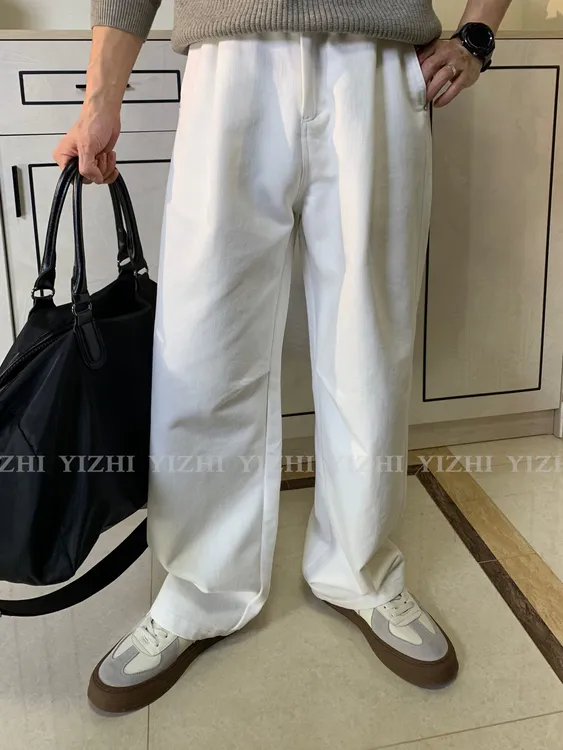 【白色让辰-城市系列】25秋冬牛仔面磨毛加厚直筒白色男士百搭老钱