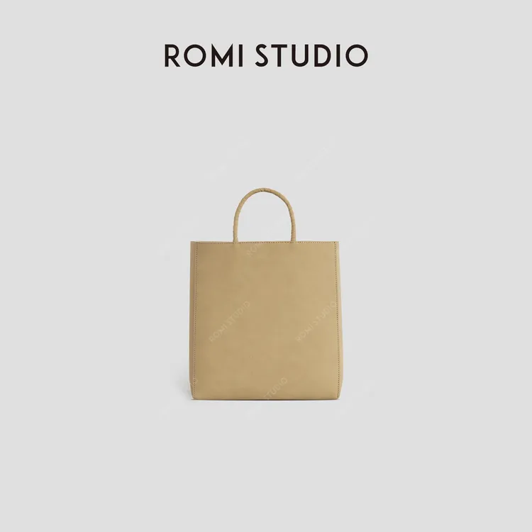 ROMI STUDIO100磨砂牛皮革复古方形托特手提包RWCAP34635
