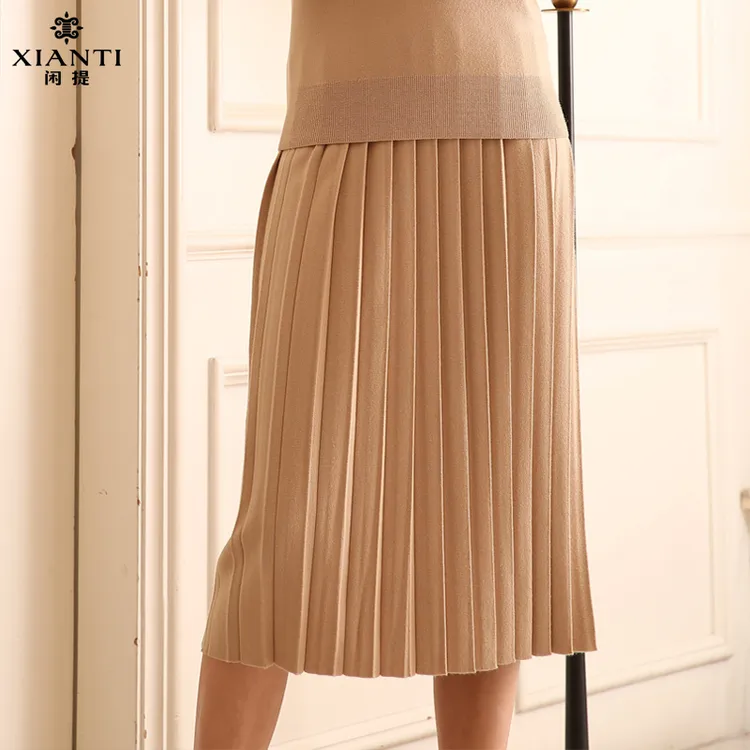 重磅厚款！知性中长款百褶裙女澳洲精纺羊毛裙高腰半身裙XT6100530